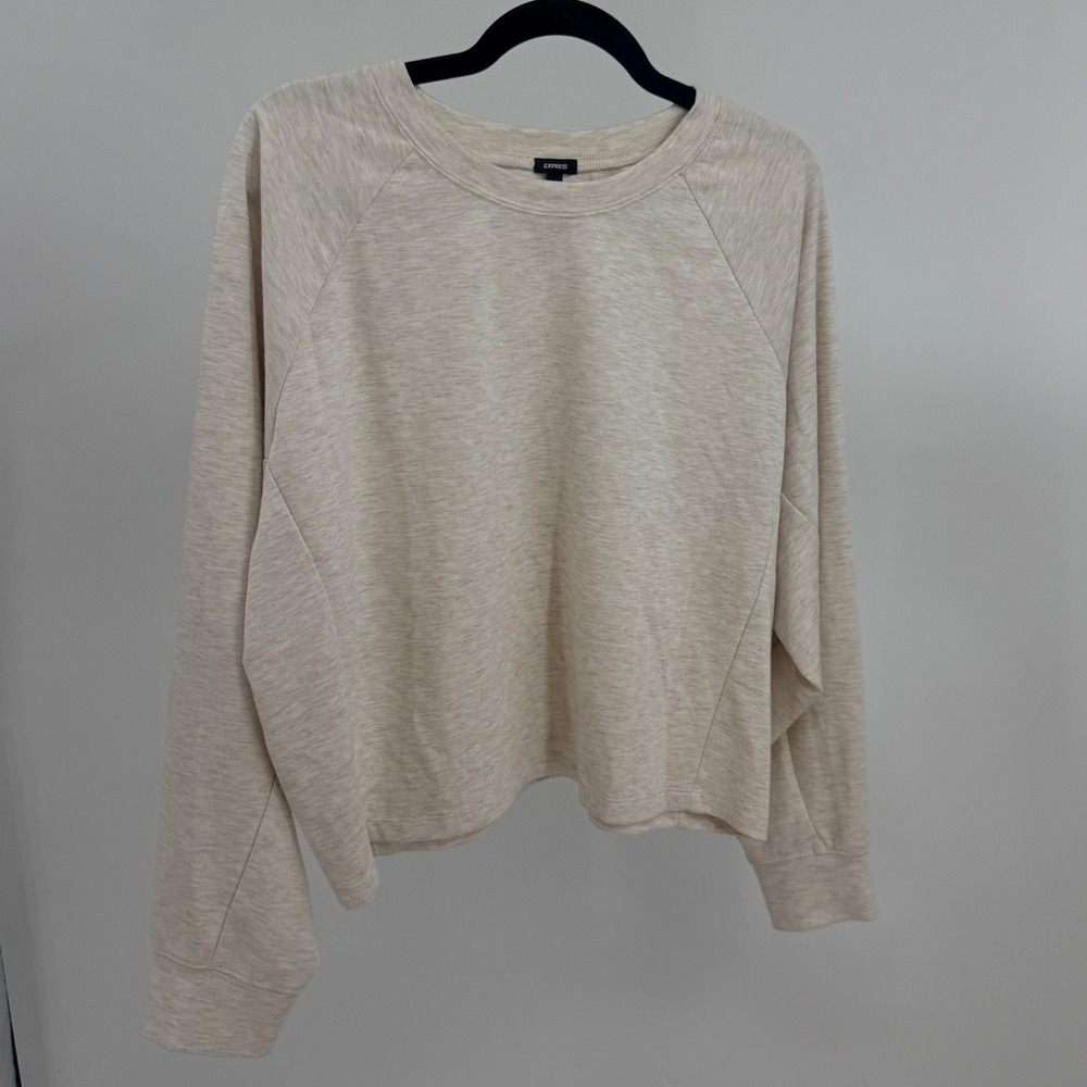 Express Heathered Oatmeal Raglan Sleeve Pullover Sweatshirt Large Cropped‎ Cozy
